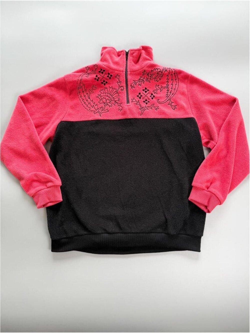 TanJay Fleece Pullover Womens Large, Pink Black Quarter Zip Sweater Vintage